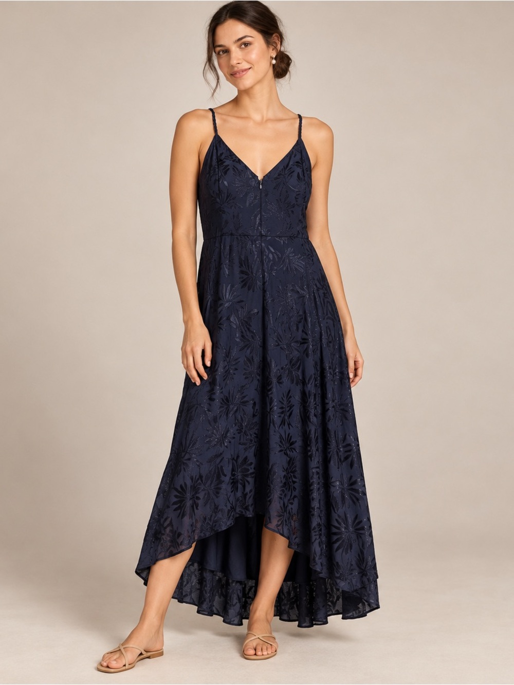 Sam Edelman Navy Burnout Floral High Low Maxi Dress Size 12